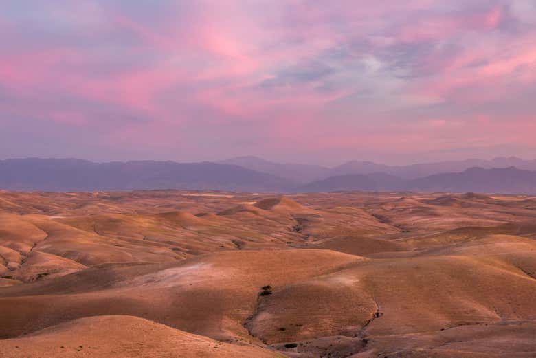 El desierto de Agafay al atardecer